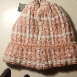 Marcus Adler pink and white winter hat